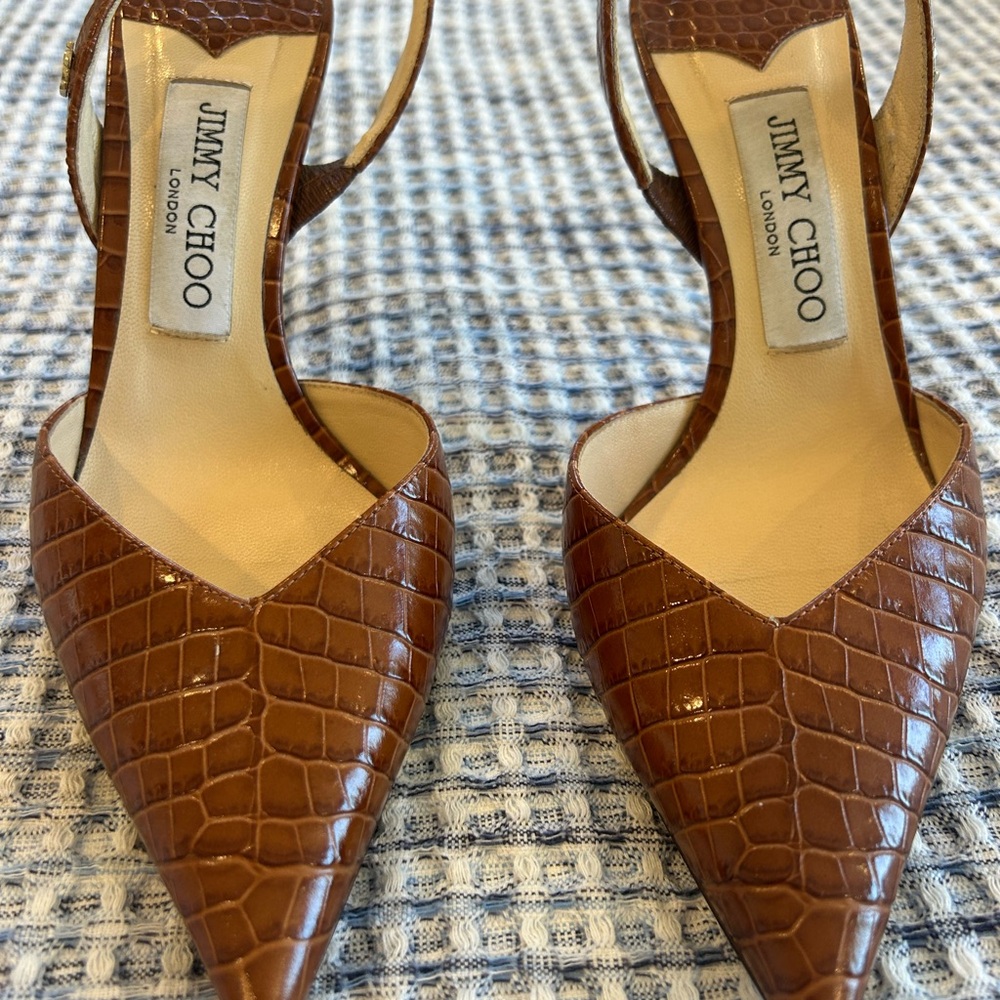 Jimmy Choo Croc-Embossed Brown Heels